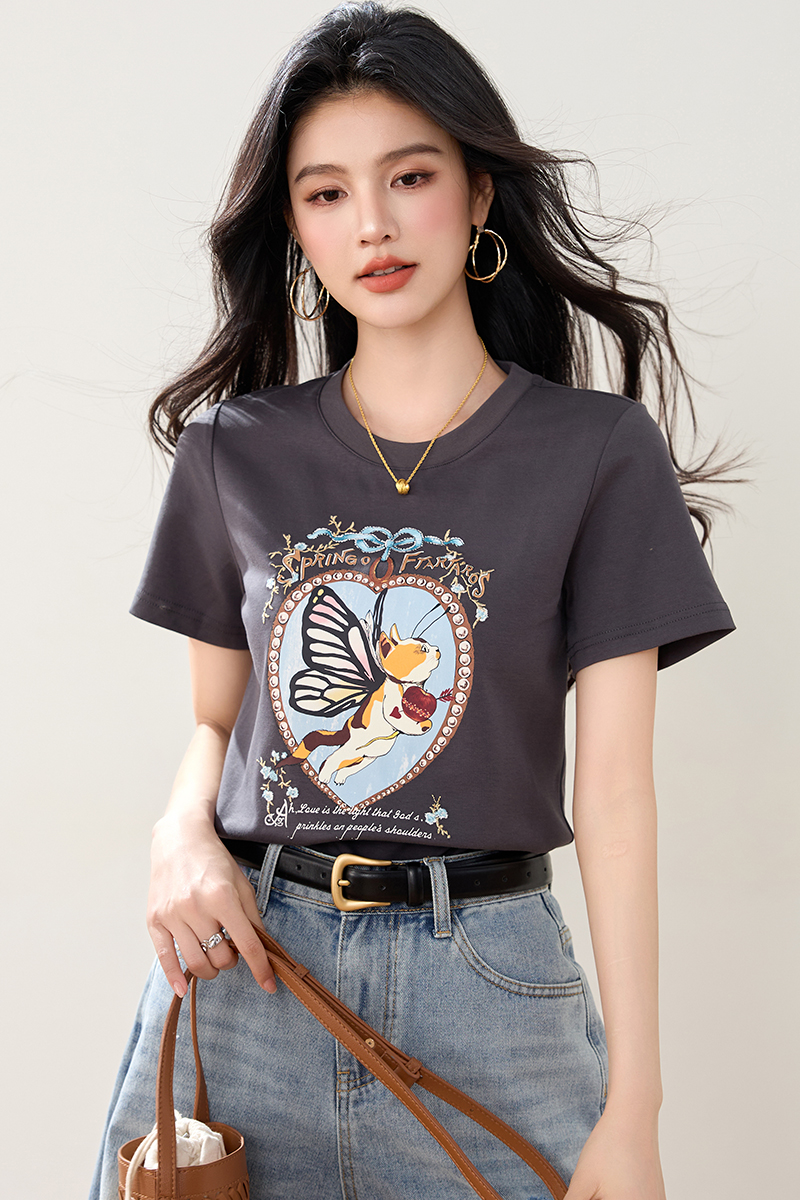 All-match printing T-shirt slim Casual tops