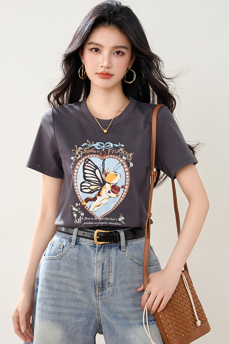 All-match printing T-shirt slim Casual tops