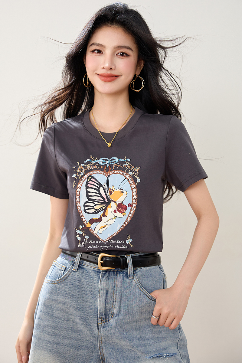 All-match printing T-shirt slim Casual tops