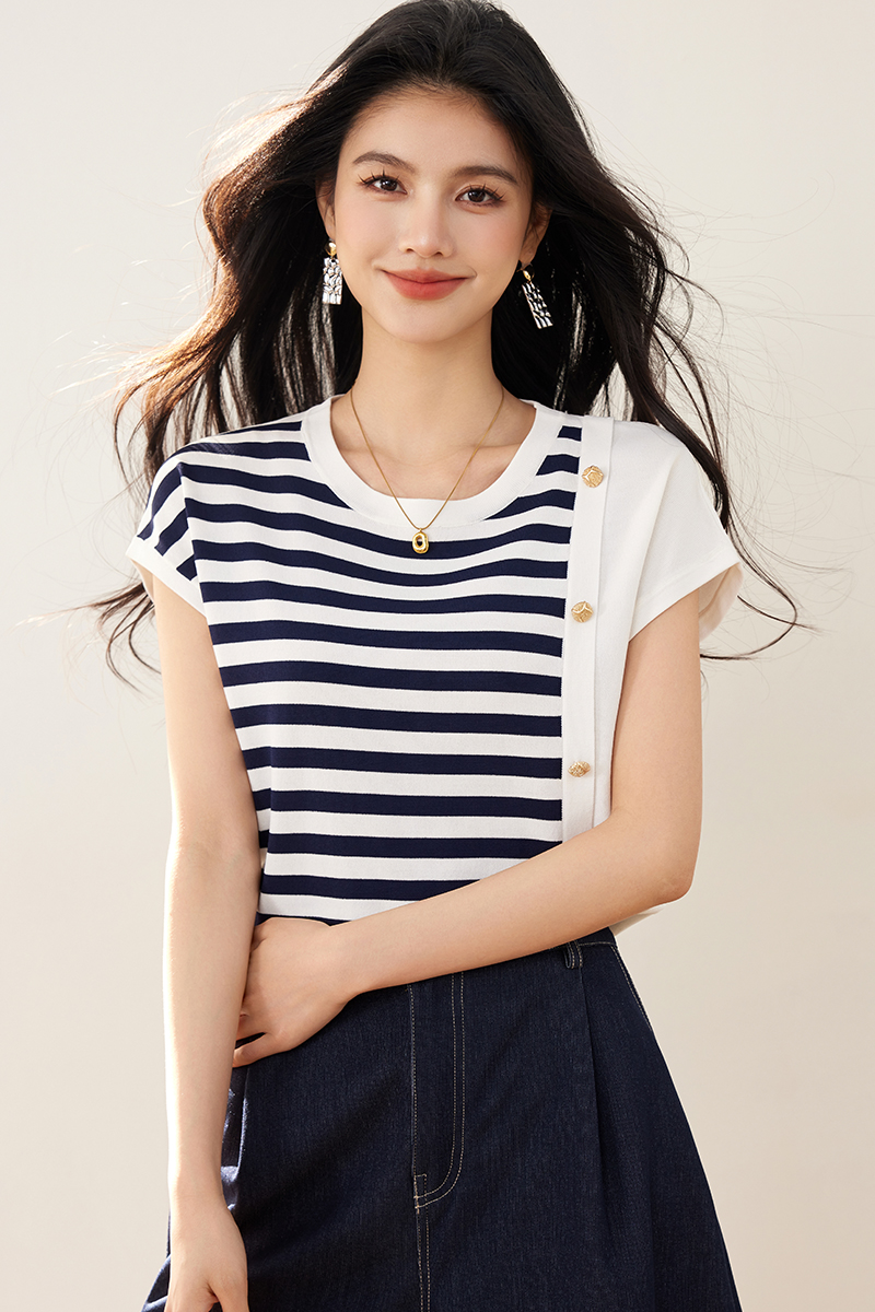 Mixed colors knitted loose T-shirt summer Casual tops