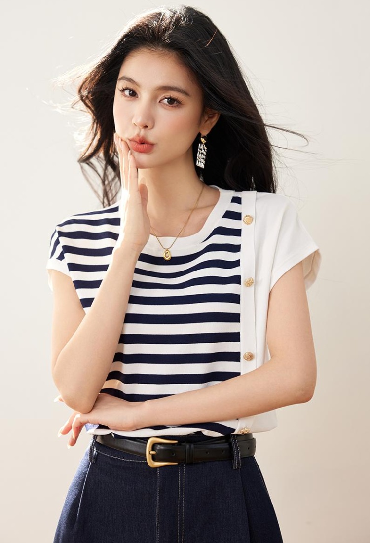 Mixed colors knitted loose T-shirt summer Casual tops