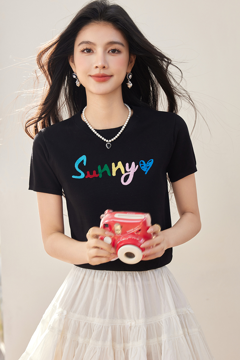 Summer loose T-shirt creative round neck tops for women