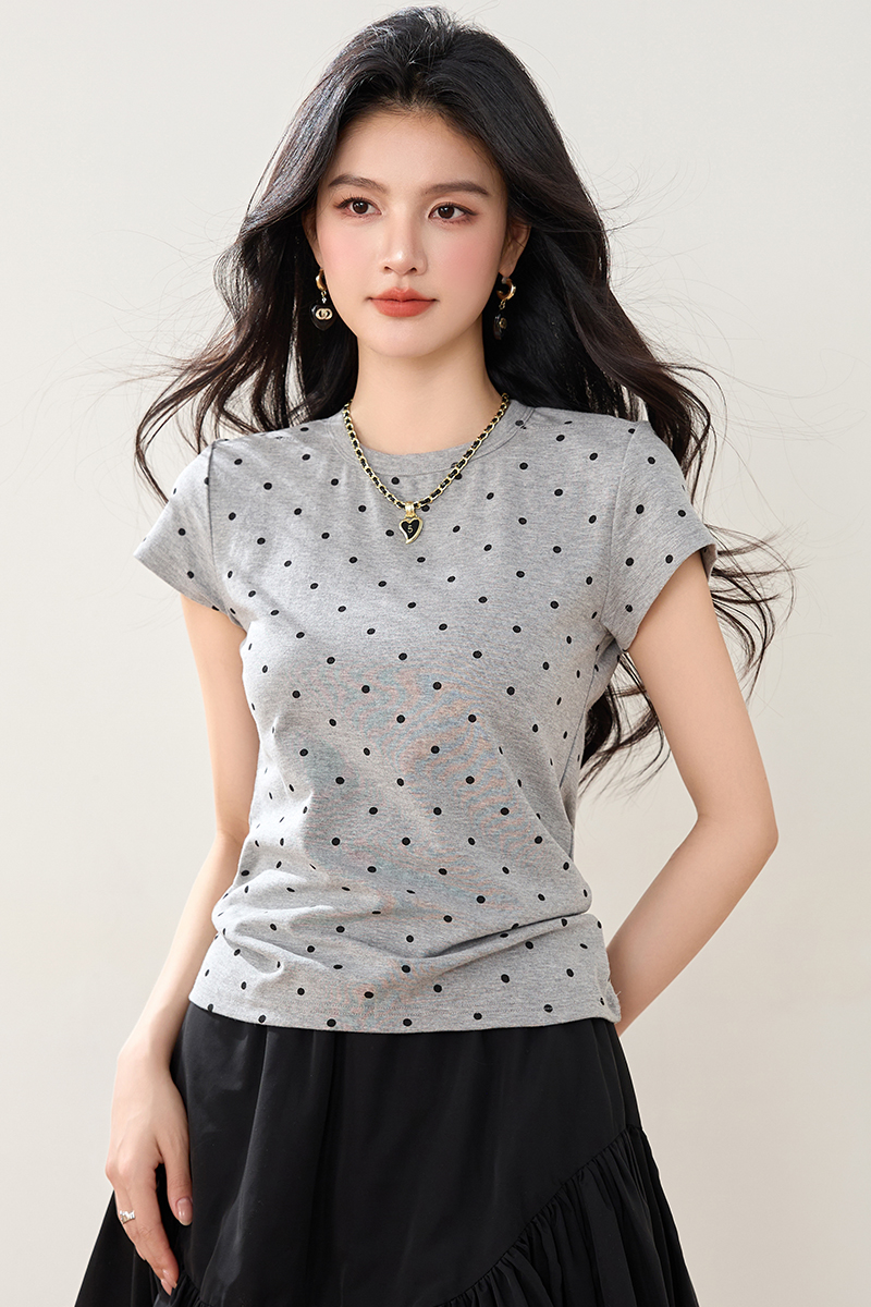 American style short sleeve T-shirt summer polka dot tops
