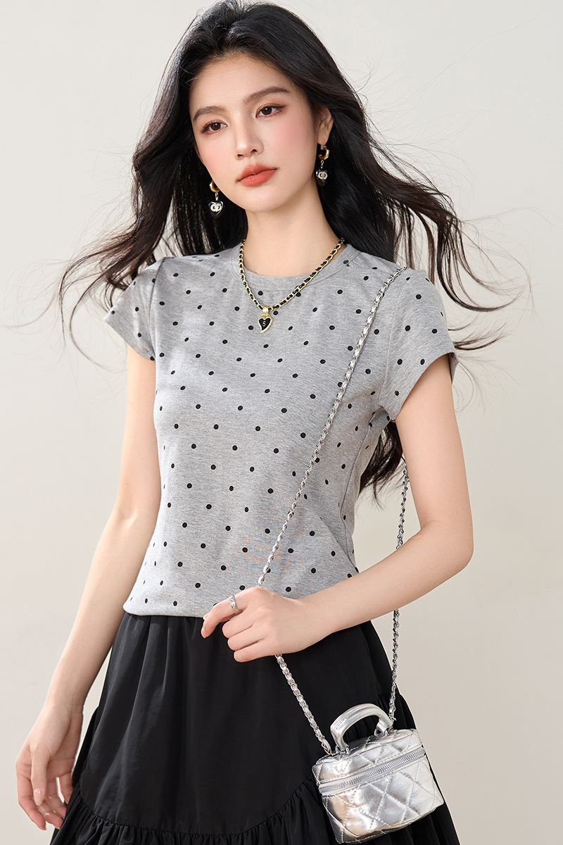 American style short sleeve T-shirt summer polka dot tops