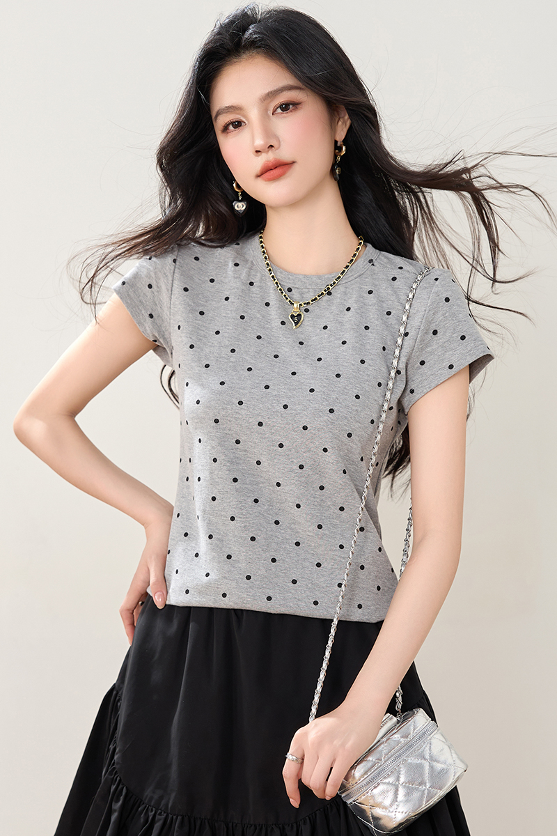 American style short sleeve T-shirt summer polka dot tops