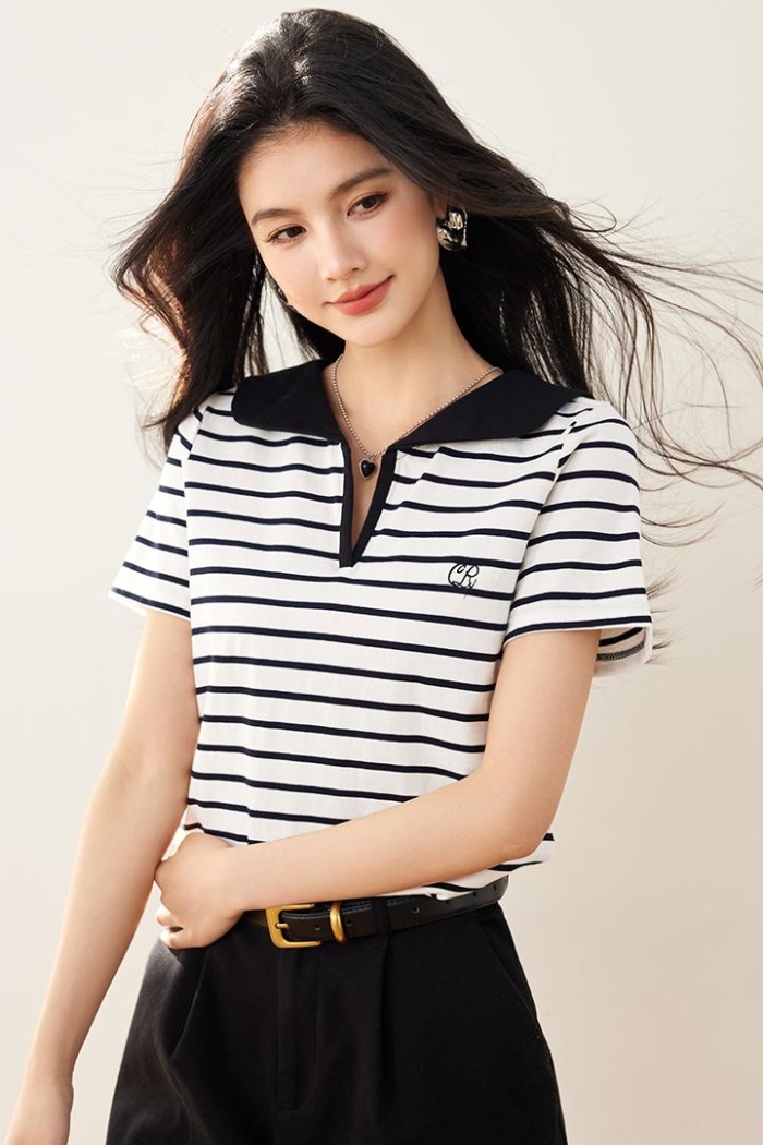 College style short sleeve shirts navy collar T-shirt