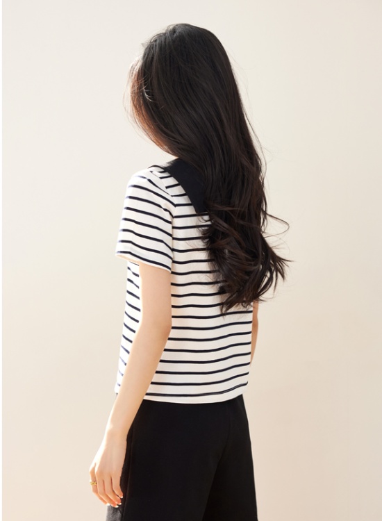 College style short sleeve shirts navy collar T-shirt