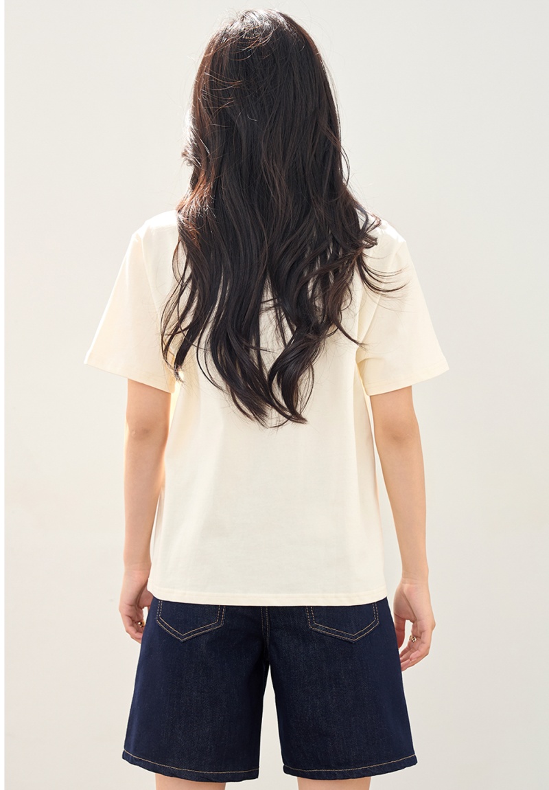 Summer flocking mixed colors round neck retro printing tops