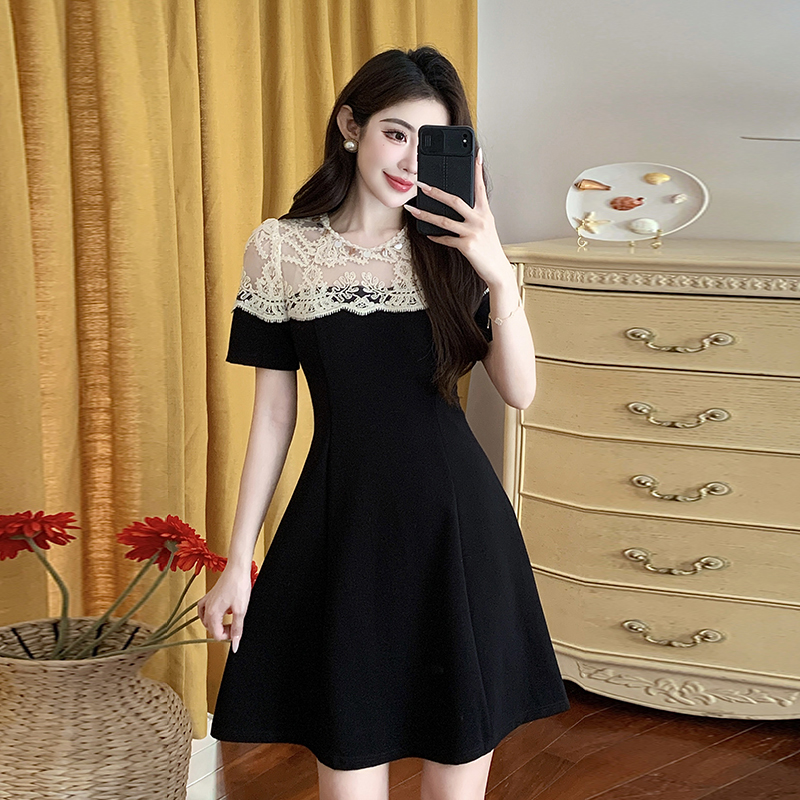 Slim ladies lace Cover belly temperament splice dress