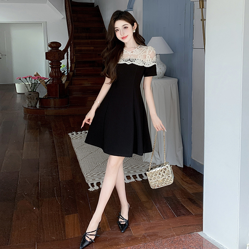 Slim ladies lace Cover belly temperament splice dress