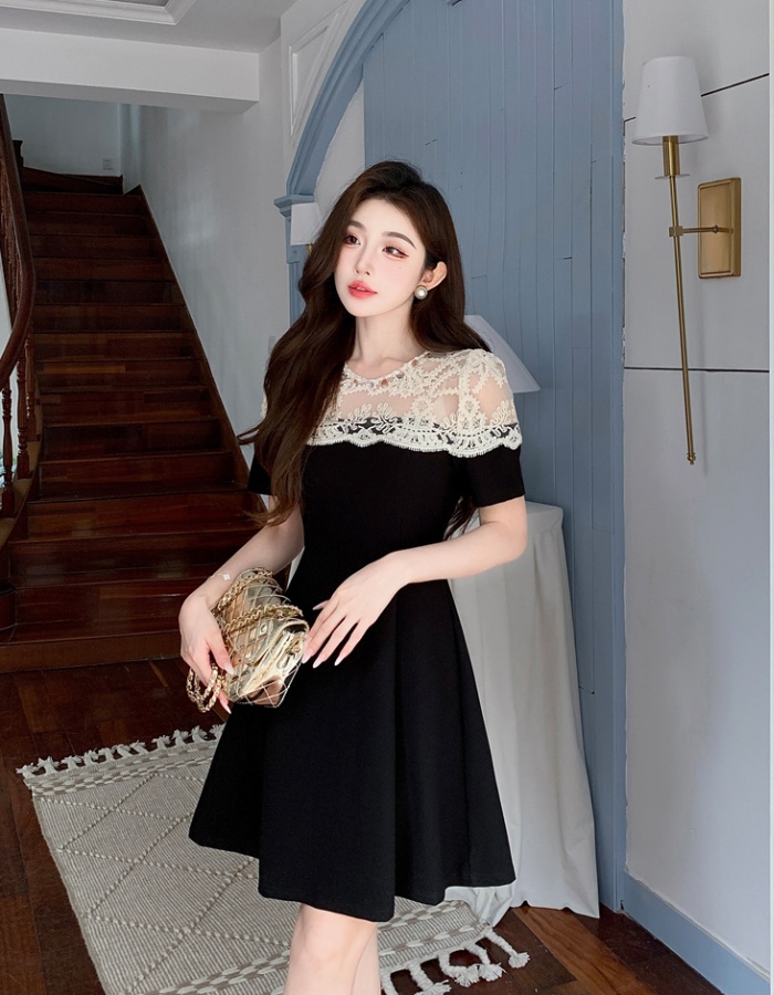 Slim ladies lace Cover belly temperament splice dress