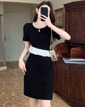 Chanelstyle beading ladies temperament splice dress
