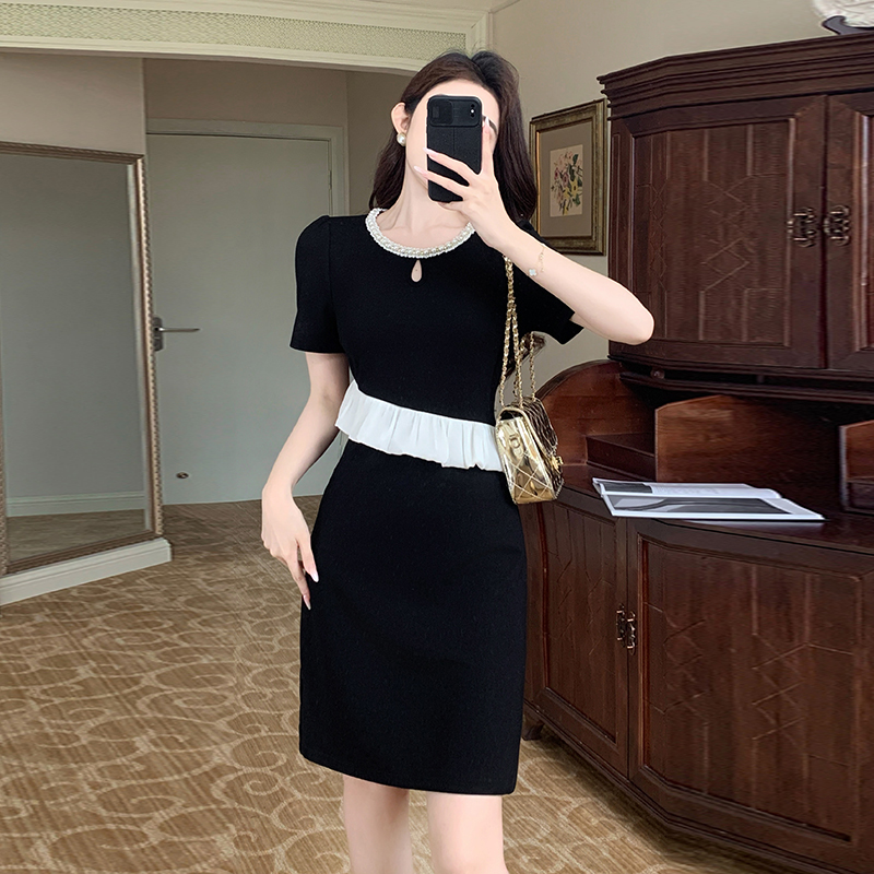 Chanelstyle beading ladies temperament splice dress