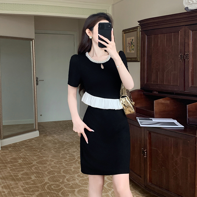 Chanelstyle beading ladies temperament splice dress