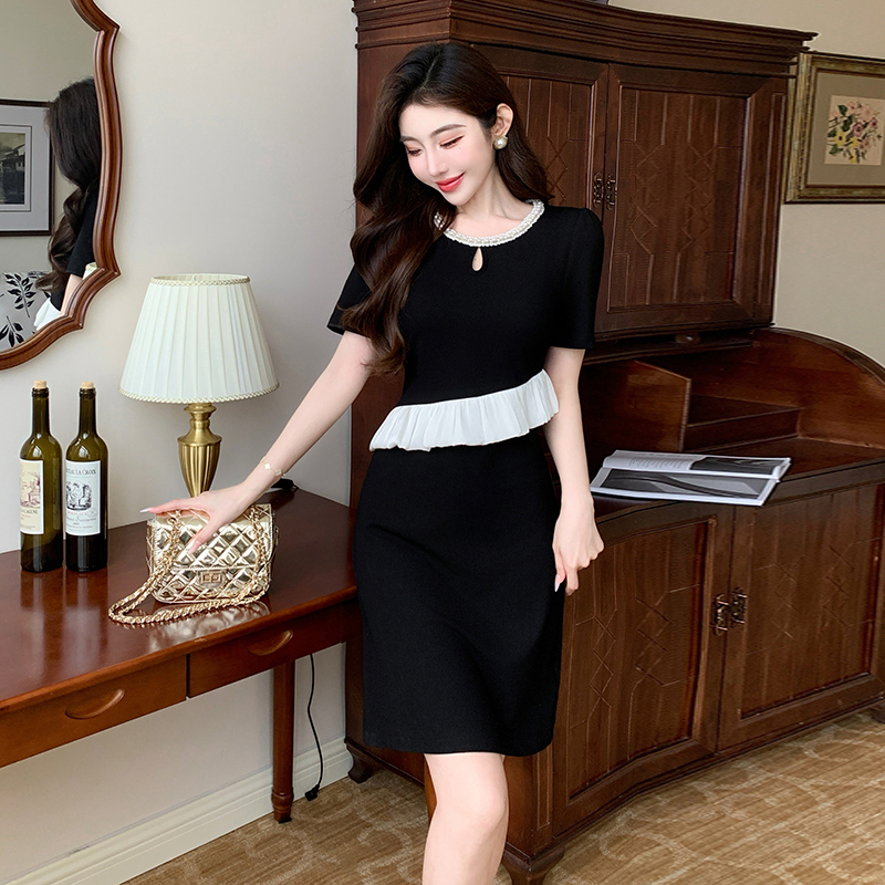 Chanelstyle beading ladies temperament splice dress