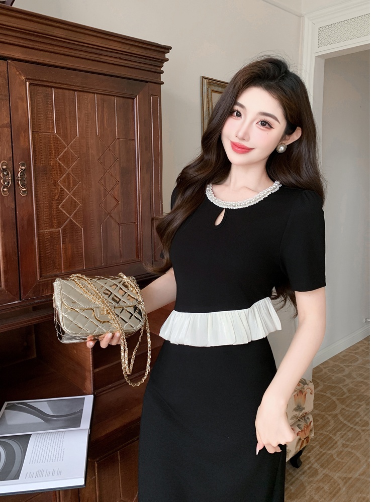 Chanelstyle beading ladies temperament splice dress