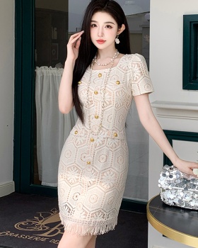 Buckle chanelstyle temperament tassels ladies splice dress