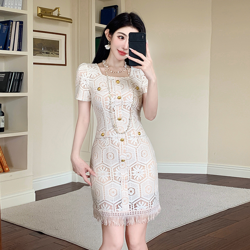 Buckle chanelstyle temperament tassels ladies splice dress