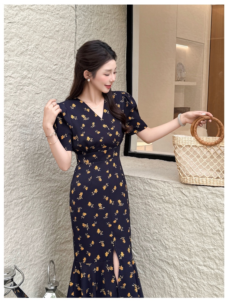 Floral split temperament commuting summer lady dress