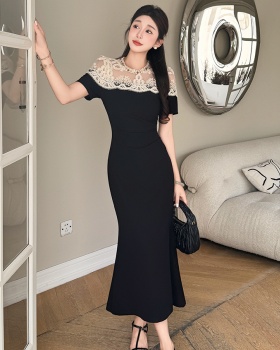 Slim lace ladies temperament elasticity long dress