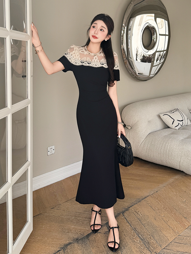 Slim lace ladies temperament elasticity long dress