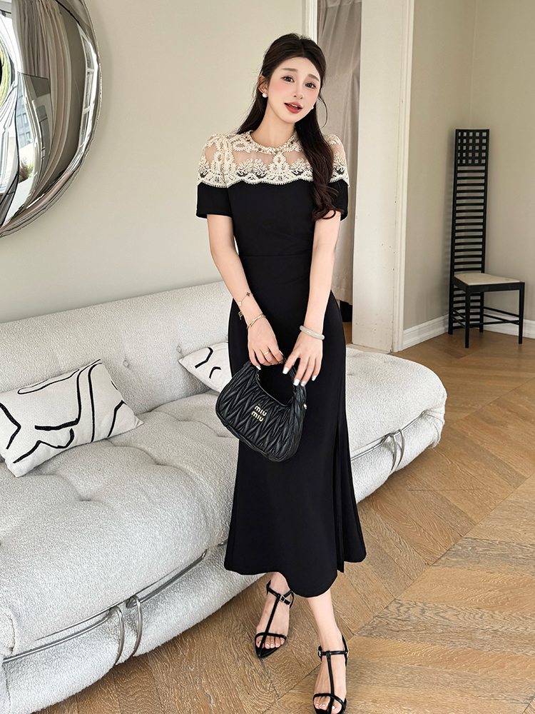 Slim lace ladies temperament elasticity long dress