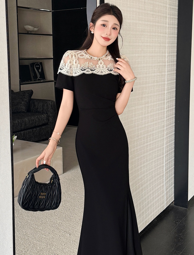 Slim lace ladies temperament elasticity long dress