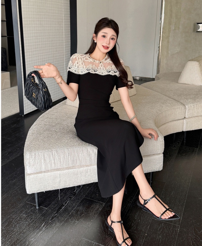 Slim lace ladies temperament elasticity long dress