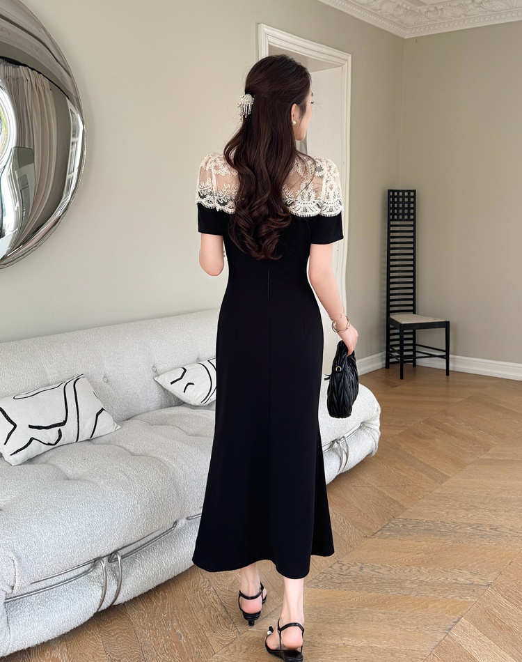 Slim lace ladies temperament elasticity long dress