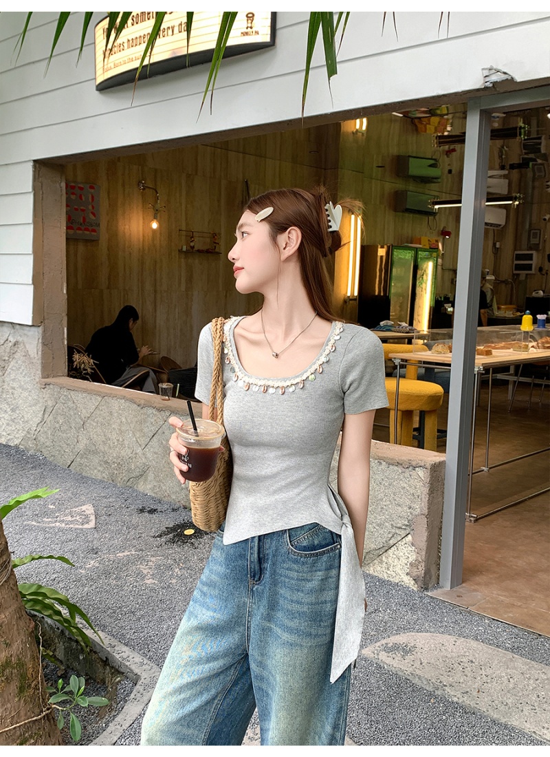 Bohemian style summer tops short sleeve necklace for women