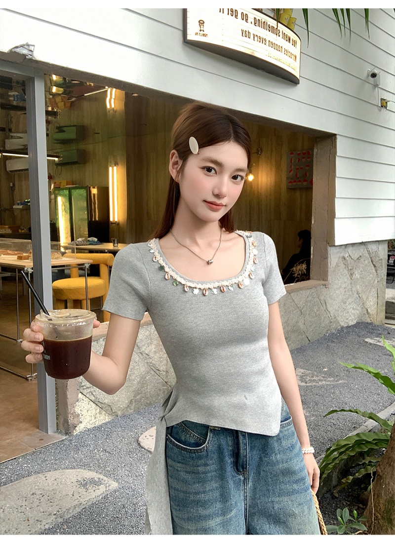 Bohemian style summer tops short sleeve necklace for women