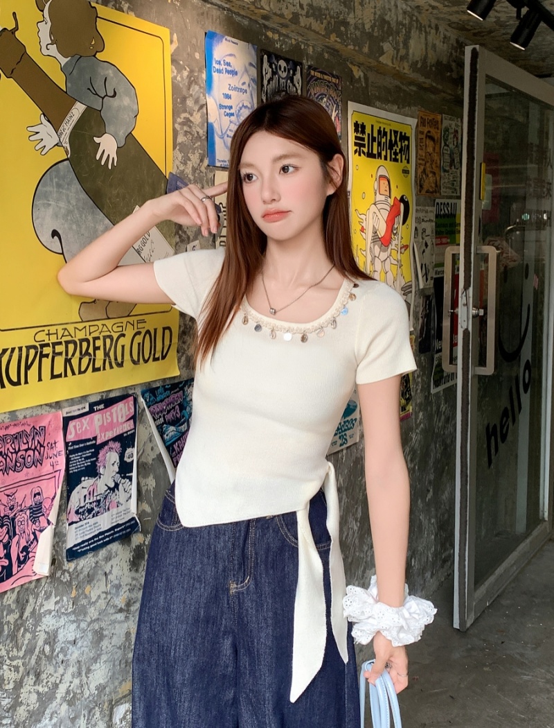 Bohemian style summer tops short sleeve necklace for women