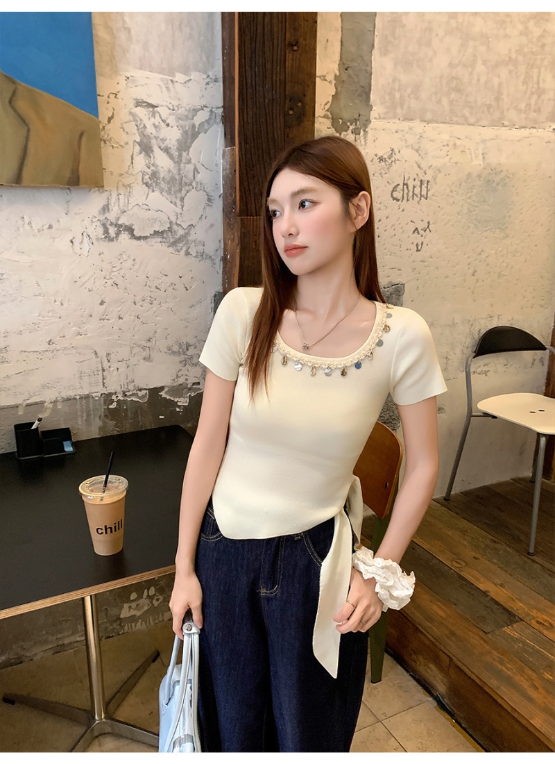 Bohemian style summer tops short sleeve necklace for women