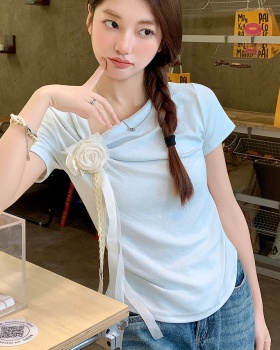 Short spicegirl T-shirt pinched waist tops