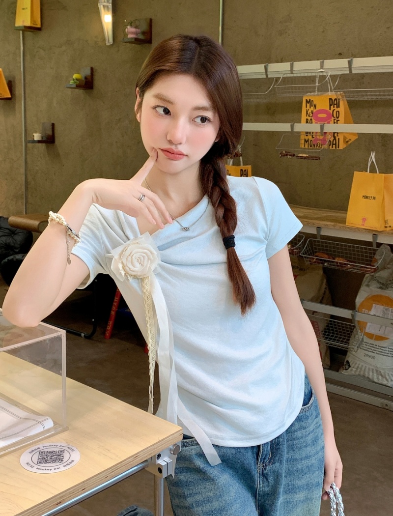 Short spicegirl T-shirt pinched waist tops