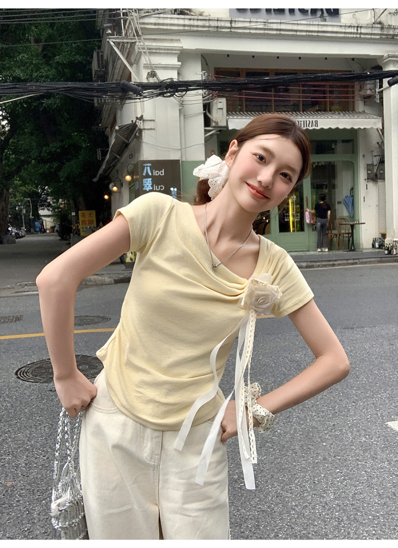 Short spicegirl T-shirt pinched waist tops