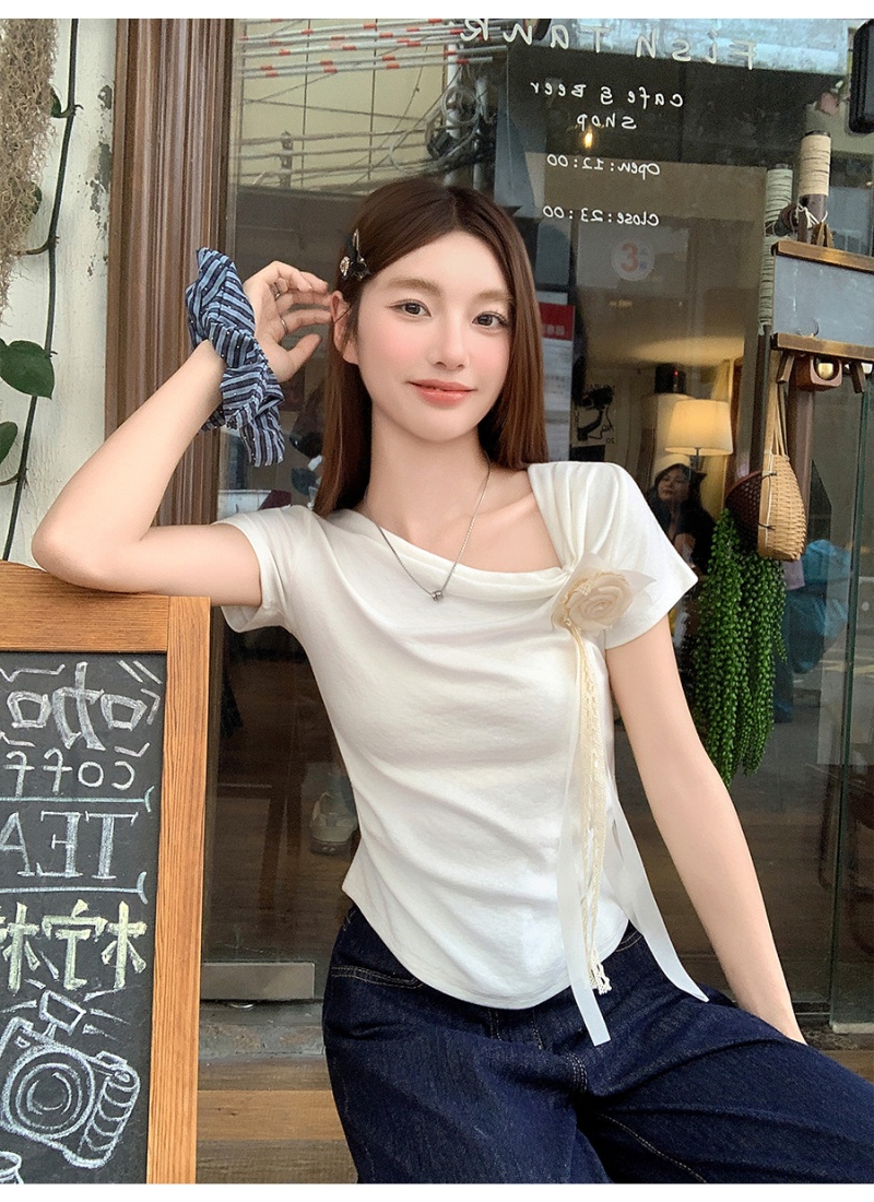 Short spicegirl T-shirt pinched waist tops