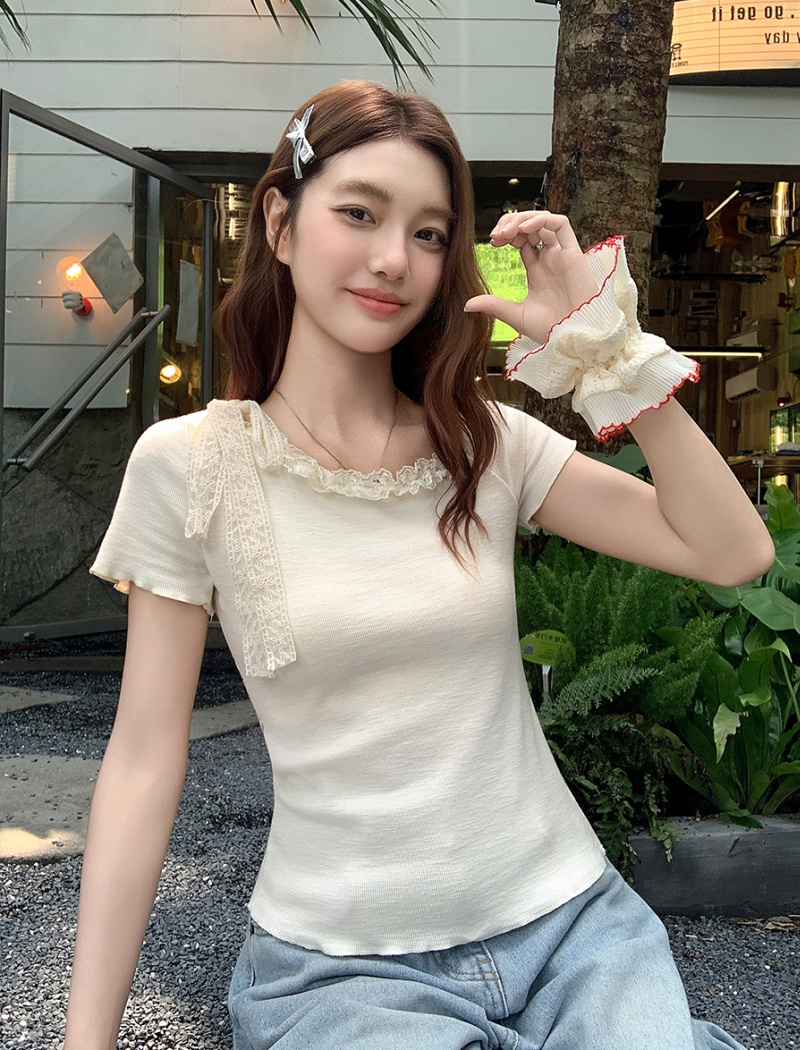 Sloping shoulder T-shirt short sleeve tops for women
