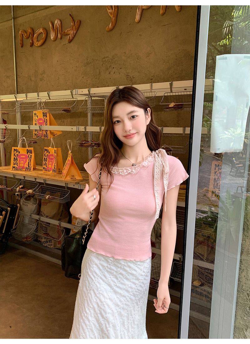 Sloping shoulder T-shirt short sleeve tops for women