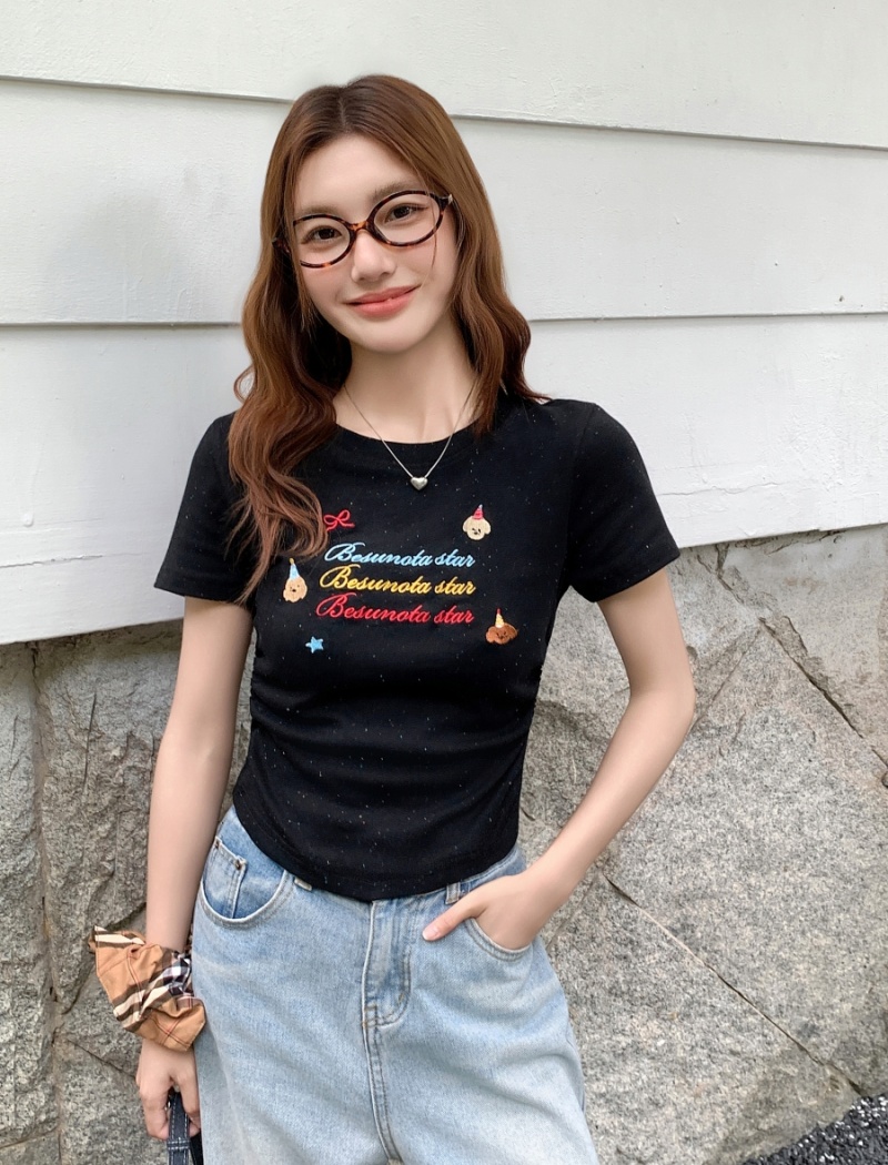 Embroidery spicegirl tops slim summer small shirt