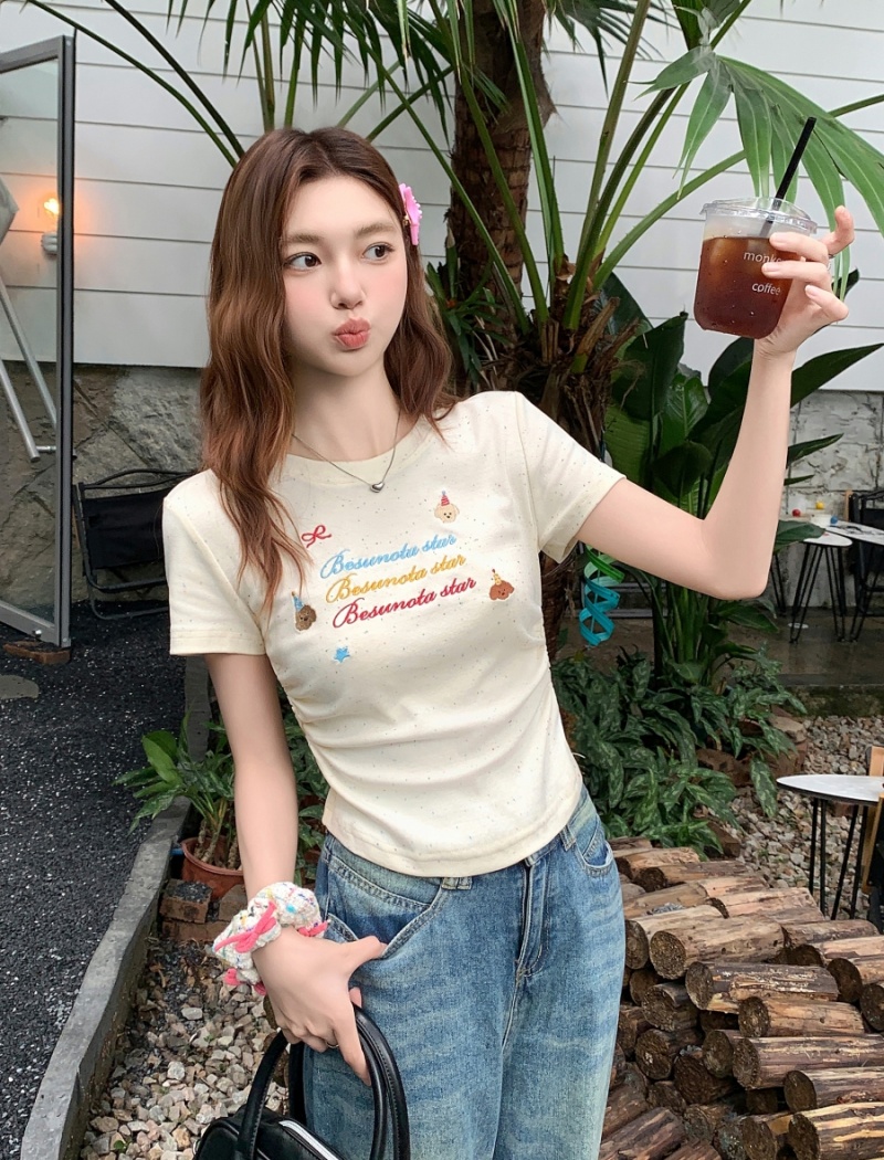 Embroidery spicegirl tops slim summer small shirt