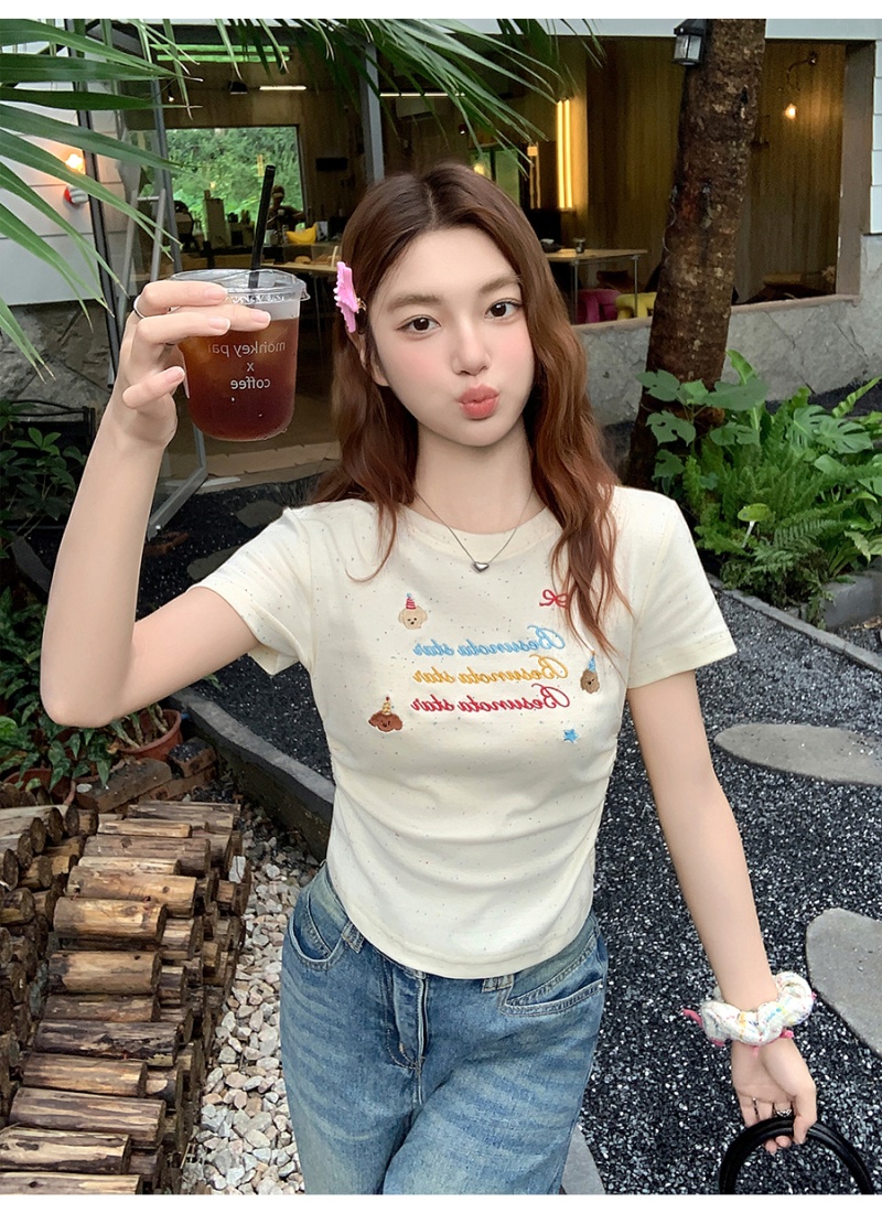 Embroidery spicegirl tops slim summer small shirt
