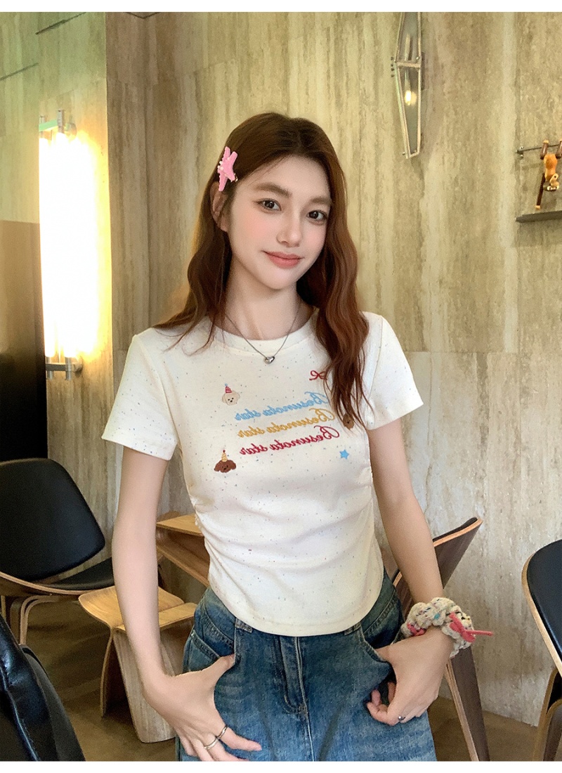 Embroidery spicegirl tops slim summer small shirt