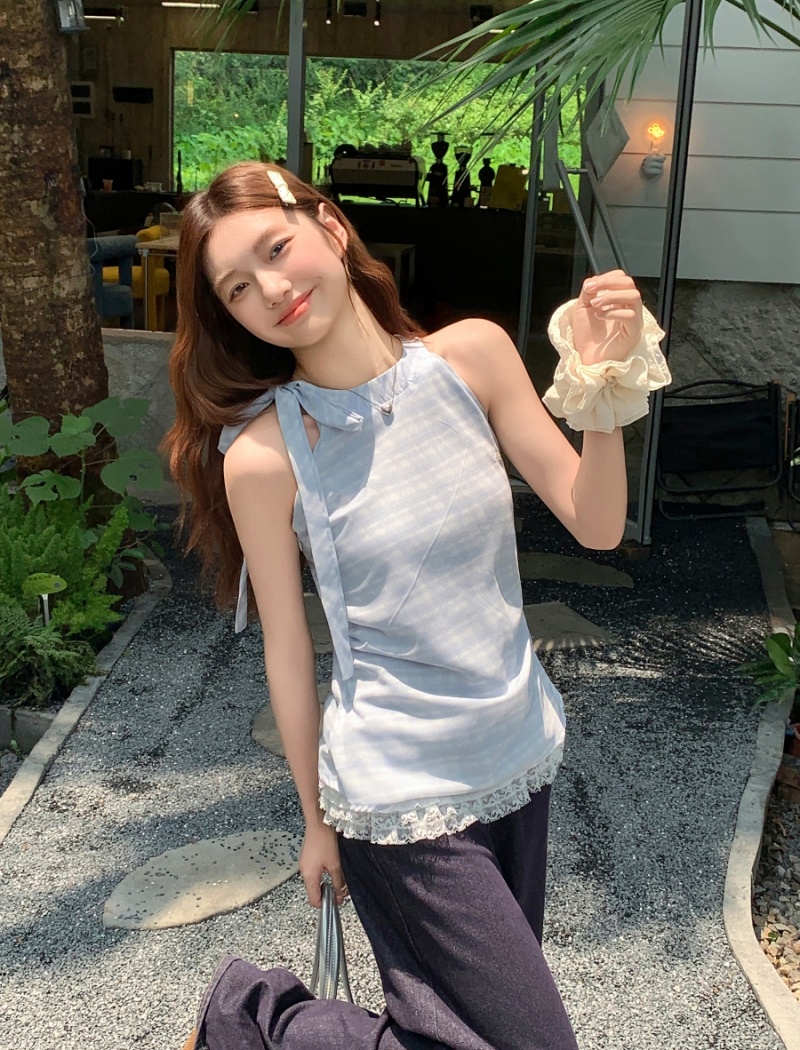 Summer sling tops lace Pseudo-two vest for women