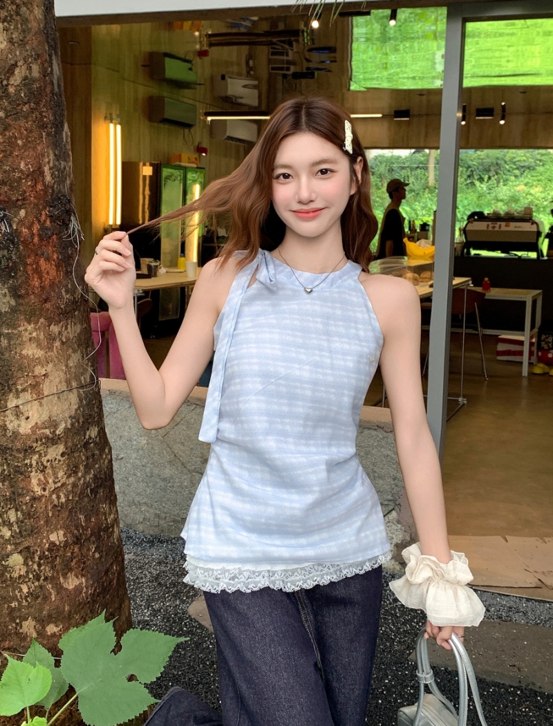 Summer sling tops lace Pseudo-two vest for women