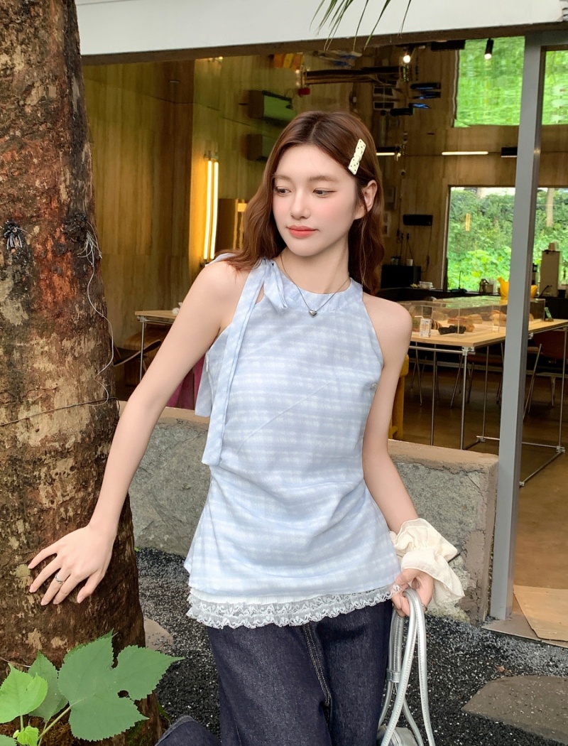 Summer sling tops lace Pseudo-two vest for women