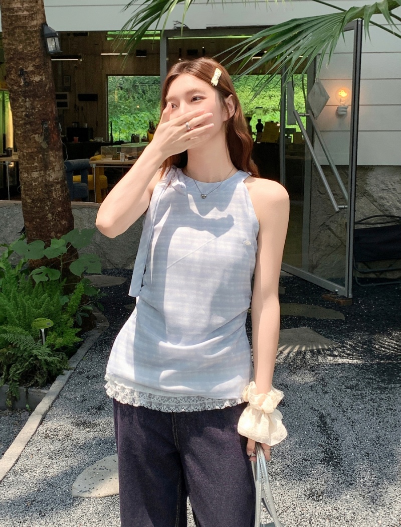 Summer sling tops lace Pseudo-two vest for women