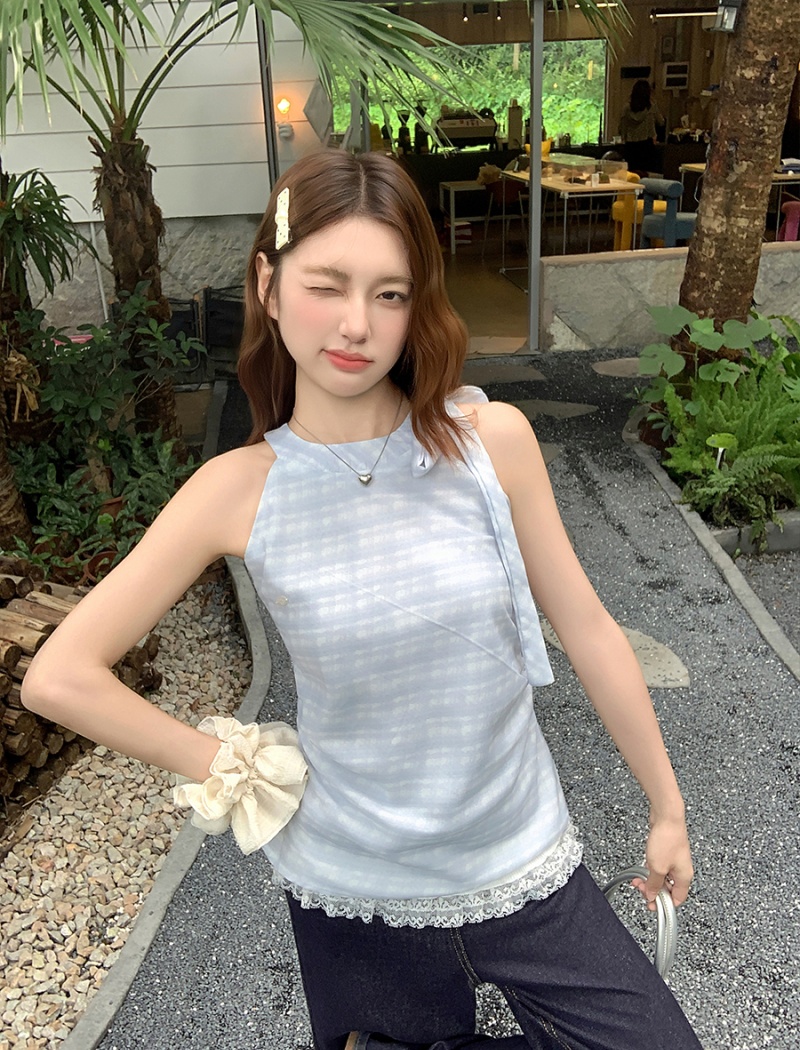 Summer sling tops lace Pseudo-two vest for women