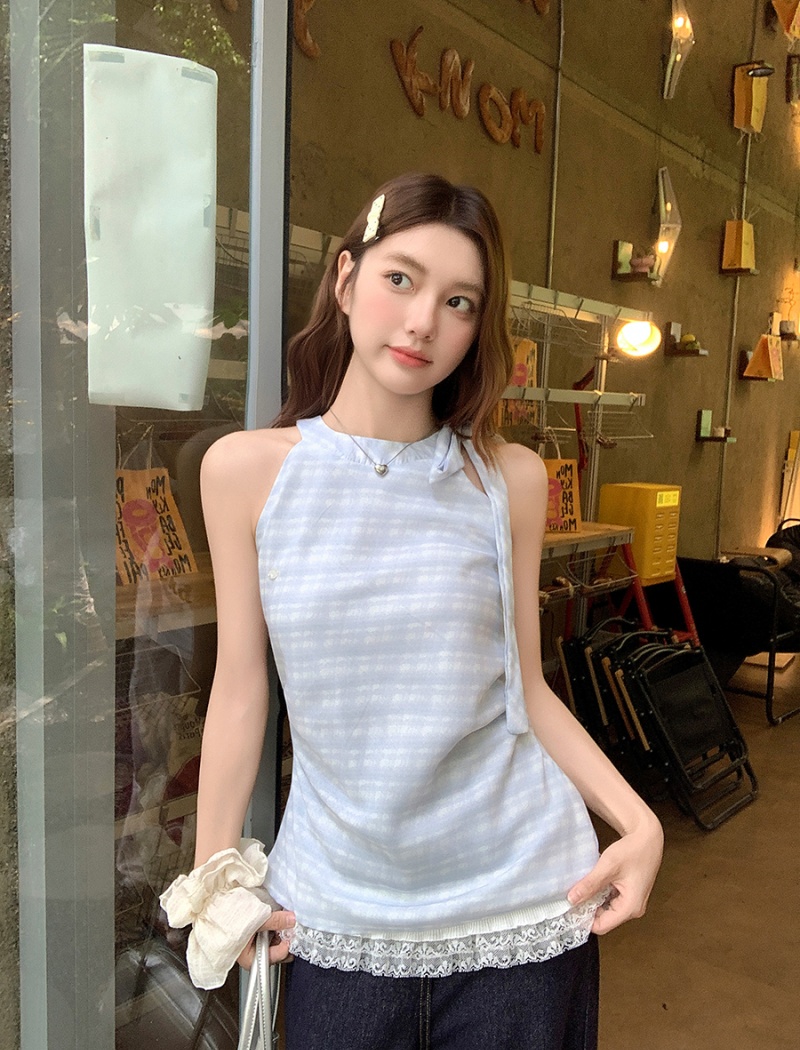 Summer sling tops lace Pseudo-two vest for women