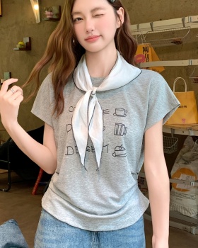 Printing summer T-shirt fold short tops for women
